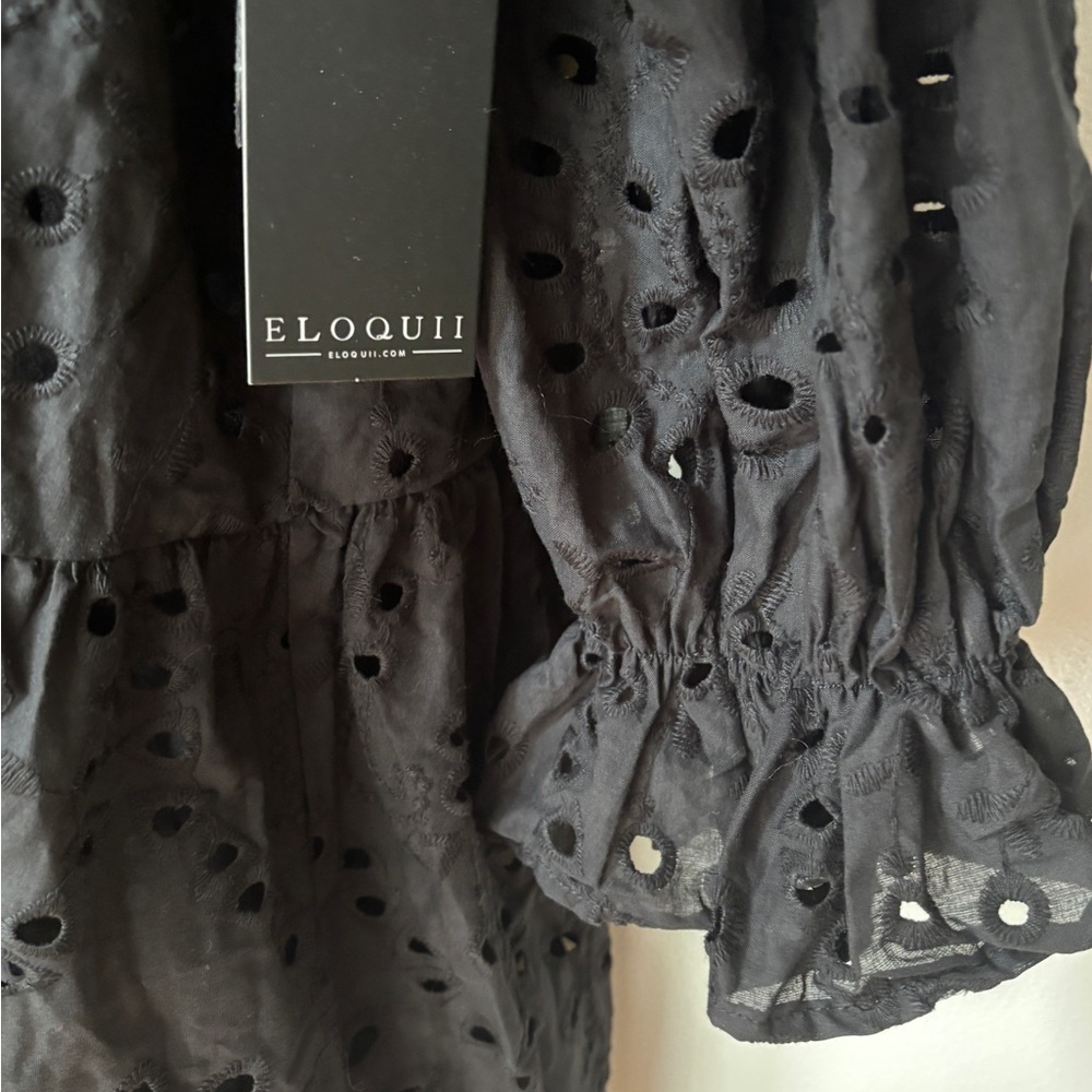 Eloquii women’s plus size 24 ruffle collar
long sleeves eyelet black dress NWT - Picture 4 of 7